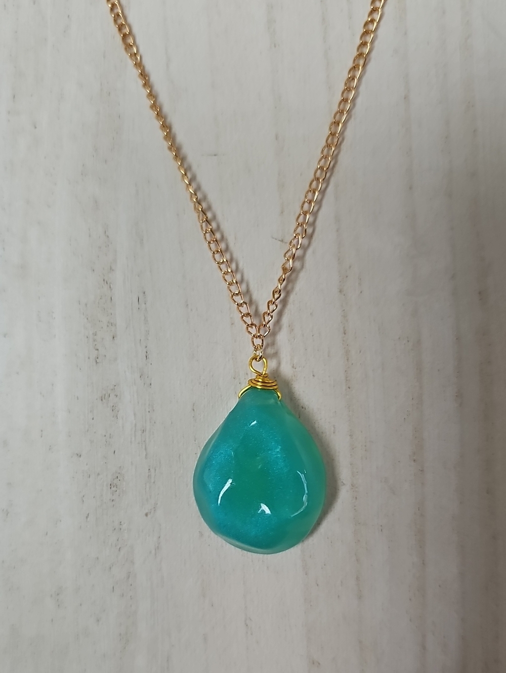 Gold Chain Necklace with Teardrop Turquoise Ocean Pendant